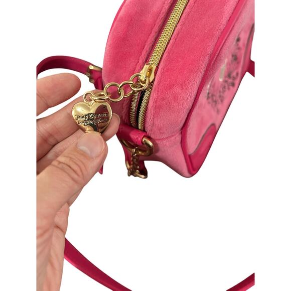 JUICY COUTURE Pink Flash HERITAGE Embroidered VELOUR Crossbody BAG - Picture 6 of 7
